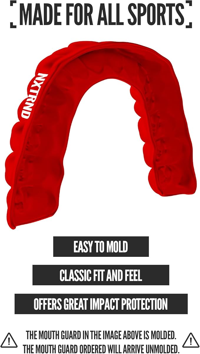 2 Pack Nxtrnd Classic Mouthguard, Custom Fit Sports Mouthpiece for Football, Boxing, MMA, Basketball, Hockey, Lacrosse, Youth & Adult (Red)