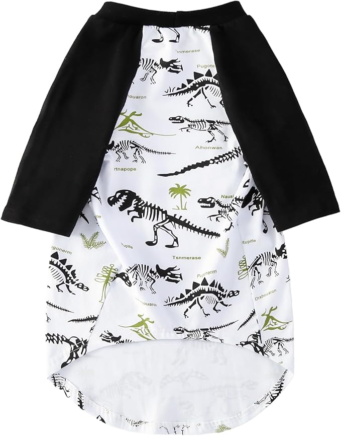 Dog Dinosaur T Shirts Black Long Sleeve White Shirt Pajamas Pets Soft Cotton Apparel Clothes for Extra Large Dogs, XL