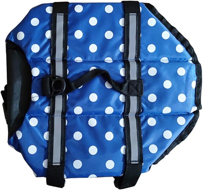 Dog Life Jacket Easy-Fit Adjustable Belt Pet Saver Swimming Safety Swimsuit Preserver with Reflective Stripes for Doggie (L, Speckle and Blue)