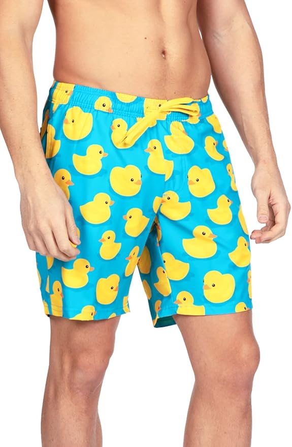 Tipsy Elves Men's Stretch Swim Trunks 7 Inch Inseam 4-Way Stretch with Mesh Liner - Quick-Dry Funny Swimwear Bathing Suit