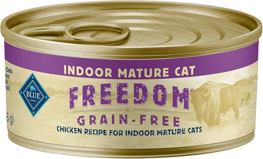 Blue Buffalo Freedom Grain-Free Wet Cat Food, Complete & Balanced Nutrition for Mature Indoor Cats, Made with Natural Ingredients, Chicken Recipe, 5.5-oz. Cans (24 Count)