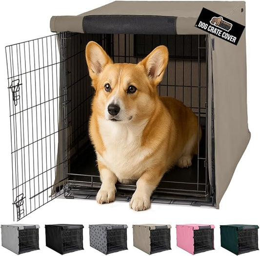 GORILLA GRIP Dog Crate Covers Compatible with Amazon Basics Dog Crates, All Sides Open, Privacy Cover Fits 30" Wire Kennel, Breathable Mesh Windows, Light Reducing Puppy Training Cage Topper, Taupe