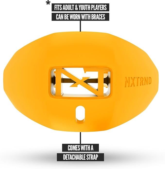 Nxtrnd One Football Mouth Guard, Strap Included, Fits Adult & Youth (Yellow)