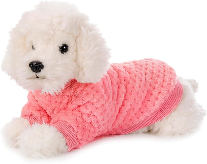 POMIU Dog Sweater, Dog Sweaters for Small Medium Dogs or Cat, Warm Soft Flannel Pet Clothes for Dogs Girl or Boy, Dog Shirt Coat Jacket (Peach+Purple+Rose, Medium)