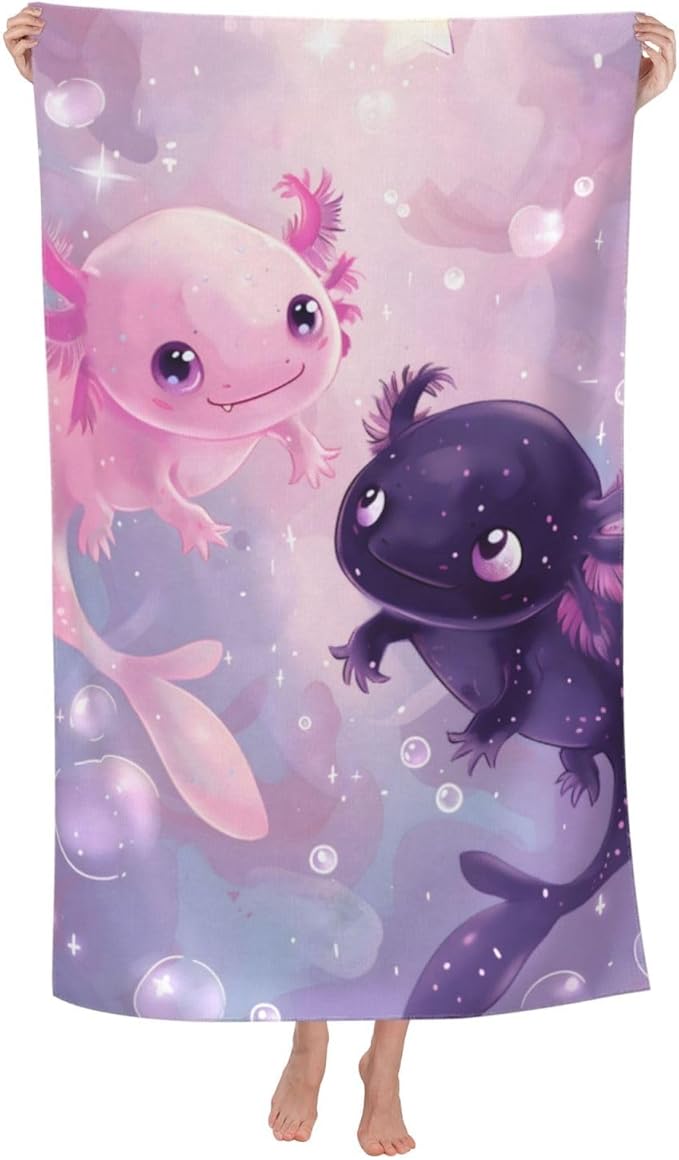 Axolotl Beach Towel - Modern, Color 53 - 52" x 32" - 100% Cotton - Quick Dry, Absorbent, Lightweight - Perfect for Beach, Pool, Travel