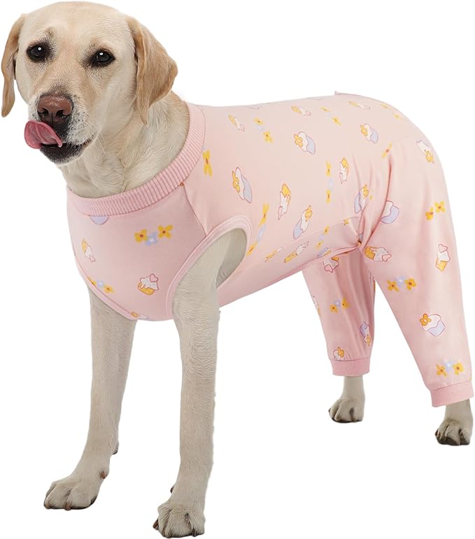 Kuoser Dog Recovery Suit, Anti Licking Dogs Rear Leg Sleeve, Abdominal Dog Surgical Suit with Pants Cover Protect Wounds, Dogs Elbow Protector Soft Pet Surgery Onesie Cone Alternative, PinkCake XL