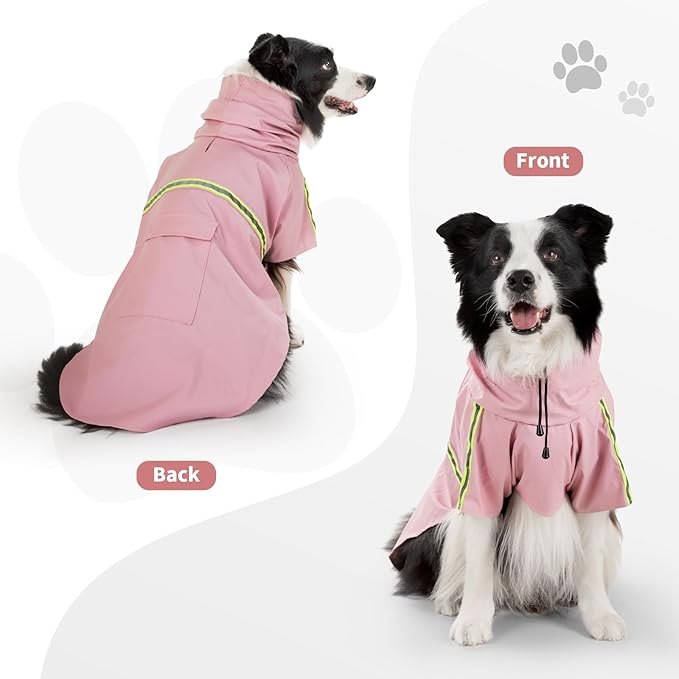 Dog Raincoat, Waterproof Windproof Dog Rain Jacket Adjustable, Rain Coat with Leash Hole, Reflective Strap Raincoat Poncho for Small Medium Large Dogs Outdoor (Reflection-Pink, XL)