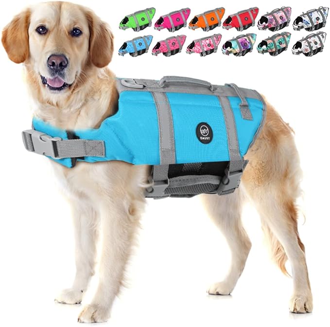 EMUST Dog Life Vests, Adjustable Pet Life Jacket with Rescue Handle, Dog Flotation Vest for Small/Medium/Large Dogs, XS, NewSolidblue