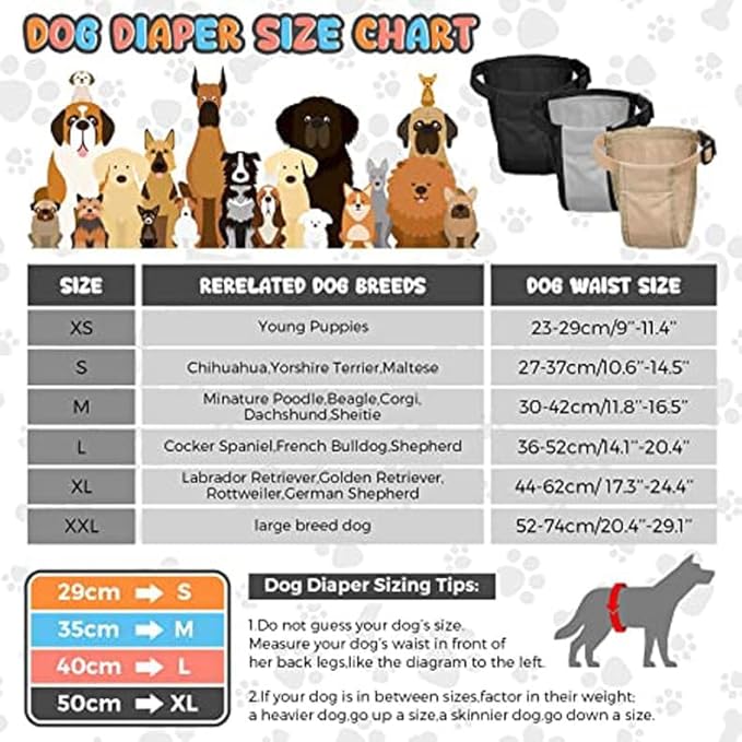 2PCS Dog Pants with 6 Replace Diaper Breathable Washable Sanitary Pads Female Dog Diapers (Black+Beige 2XL)