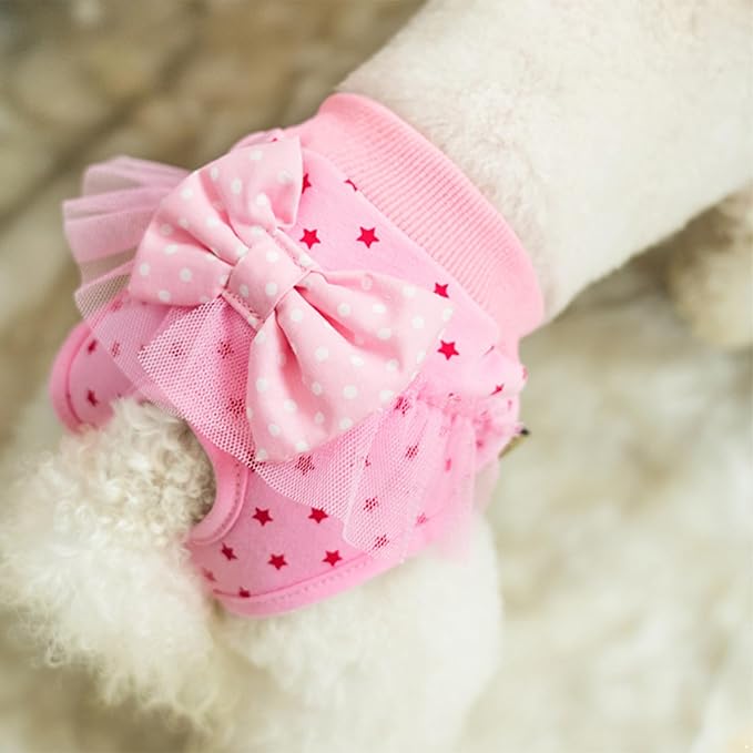 Aislor Reusable Female Dog Diapers Washable Sanitary Pants for Dogs in Heat Leak-Proof Breathable with Cute Bow Pink Small