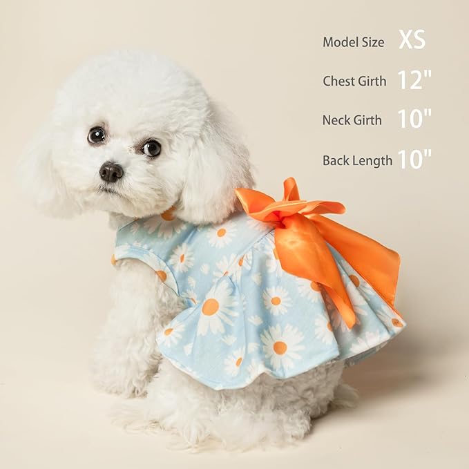 PUPTECK Floral Dog Dress for Spring Outfit Puppy Cute Small Dogs Clothes,Daisy,S
