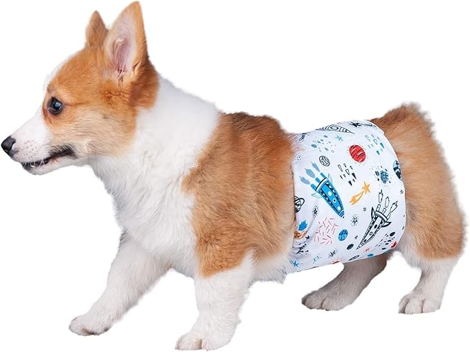 Pet Soft Dog Belly Band - 3 Packs Reusable Dog Diapers Male Doggy Diapers Wraps - Washable Dogs Belly Bands for Male Dogs (Space, M)