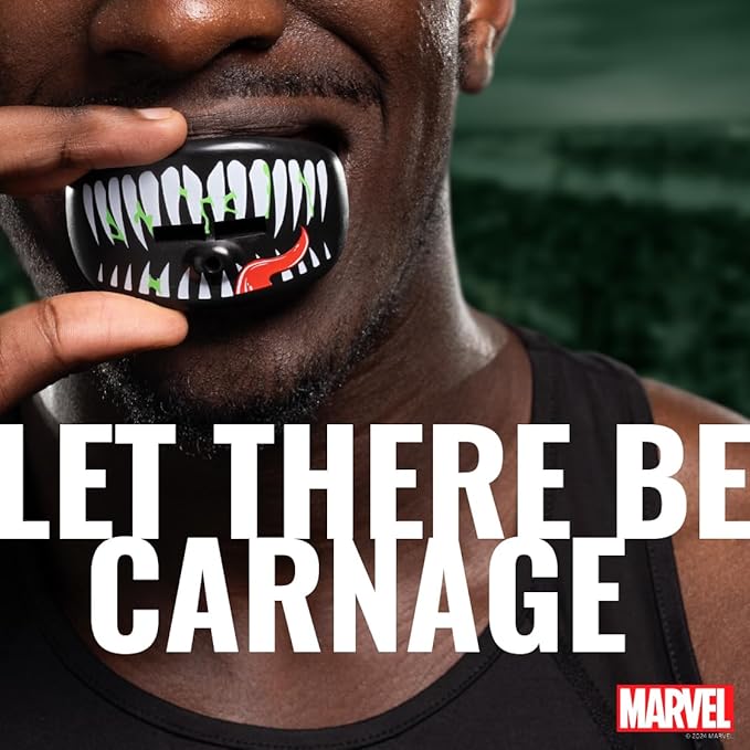 Marvel Venom Football Mouth Guard with Detachable Strap, Lip Protector Adults and Junior, Football & Lacrosse (One Size, Black)