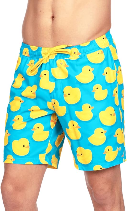 Tipsy Elves Men's Stretch Swim Trunks 7 Inch Inseam 4-Way Stretch with Mesh Liner - Quick-Dry Funny Swimwear Bathing Suit