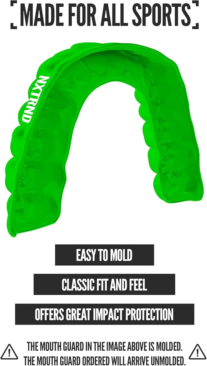 2 Pack Nxtrnd Classic Mouthguard, Custom Fit Sports Mouthpiece for Football, Boxing, MMA, Basketball, Hockey, Lacrosse, Youth & Adult (Green)
