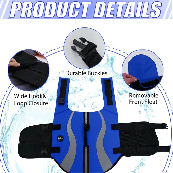 EMUST Life Vest for Dogs - Lightweight Preserver for Small/Medium/Large Dogs, XL Jacket for Swimming/Boat/Water, Royal Blue