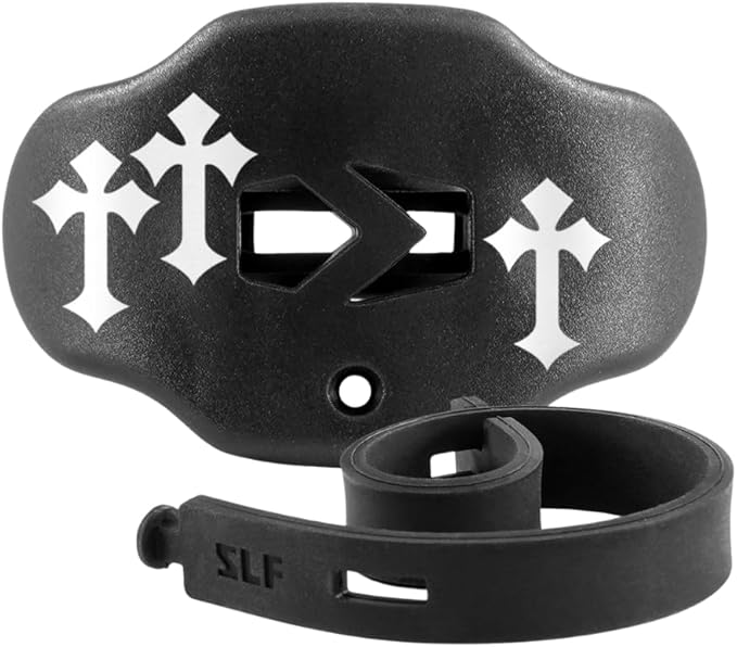 SLEEFS Football Mouth Guard - Youth Mouthguard with Strap - Lip/Teeth Protector Mouthpiece - No Boil - for Youth/Adults, Maximum Air Flow, for All Sports - Gothic Cross Black