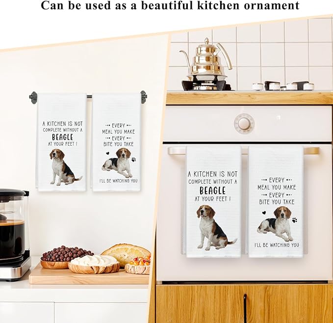 Funny Beagle Dish Towels for Kitchen Sets of 2, Gifts for Beagle Dog Lover, Drying Cloth Tea Towel Hand Towels for Cooking Baking Bathroom Decor, 16 x 24 Inch -07
