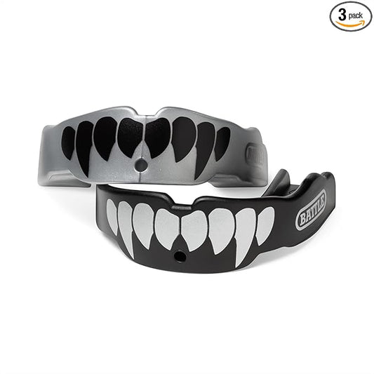 Battle Sports Fang Mouthguards 2-Pack – Football Protection for Youth & Adults – Includes Strap – Works with Braces – Enhanced Dental Coverage – Ideal for Contact Sports
