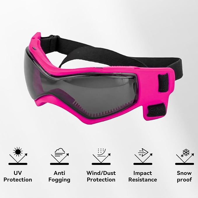 NAMSAN Dog Goggles for Small to Medium Dogs, Dog Sunglasses UV Protection for Medium Dogs Outdoor Cycling Driving, Small Doggy Glasses Dog Eye Protection, Anti-Fog Windproof, Adjustable, Cool Pink