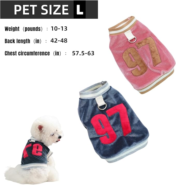 Dog&Cat Jersey,Pet Clothes for Dogs&Cats，Number 97,Soft Warm Cotton Blend Sweatshirt for Fall&Winter, Breathable Cozy Pet Sports Shirt, Durable Outdoor Daily Wear (Blue, L)