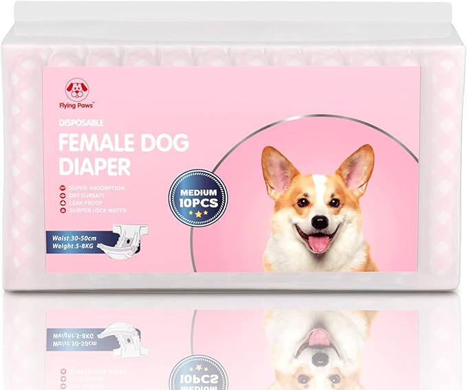 Disposable Female Dog Diapers, Puppy Diapers with Adjustable Elastic Waistline for Female Dog or Cat in Heat, Incontinence, Diaper with Wetness Indicator, M-20 Count