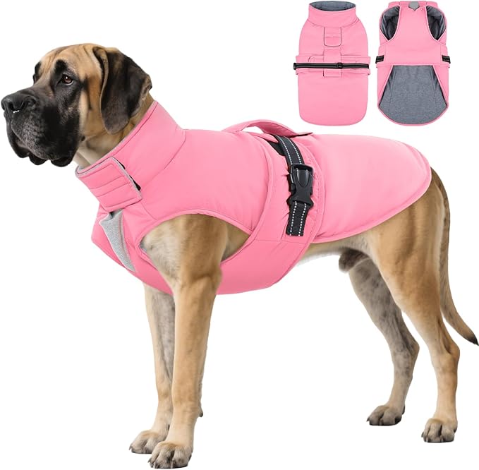 IECOii Dog Jacket Reflective Fleece Coat Waterproof Warm Winter Vest Jackets for Great Dane Windproof Cold Weather Coats for Snow & Rain, Pet Jacket for Hunting, Walking, Skiing, Orange, Size 5XL