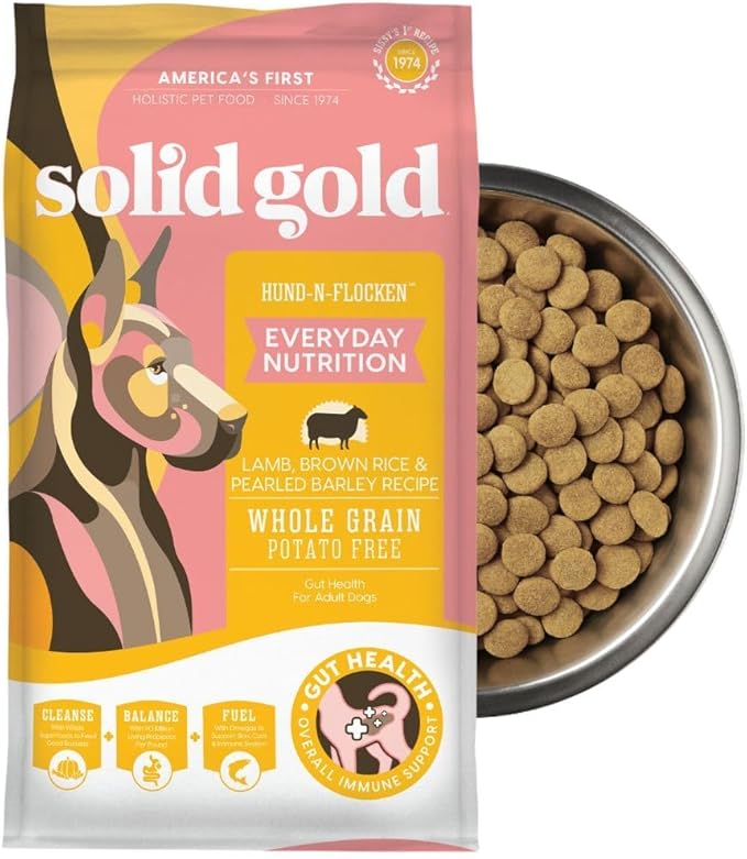 Solid Gold, Hund-N-Flocken, Dog Food Dry with Lamb, Rice and Omega 3 Fish Oil for Dogs, Probiotics, 24 LB