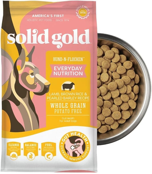 Solid Gold, Hund-N-Flocken, Dog Food Dry with Lamb, Rice and Omega 3 Fish Oil for Dogs, Probiotics, 24 LB