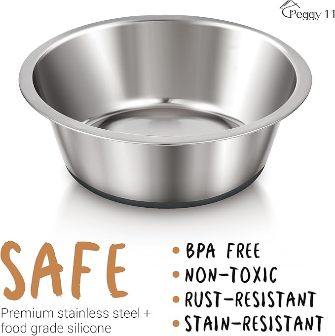 PEGGY11 Deep Stainless Steel Anti-Slip Dog Bowls - Single Pack, 2 Cups