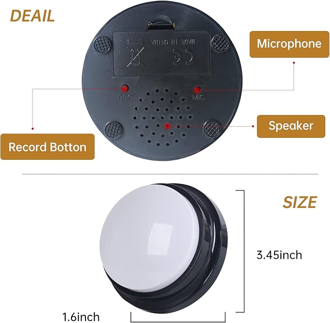 Voice Recording Button, 30 Second Record Button for Dog Pet Interactivity, Gift for Friend, Family,10 Color Have Coffee and White
