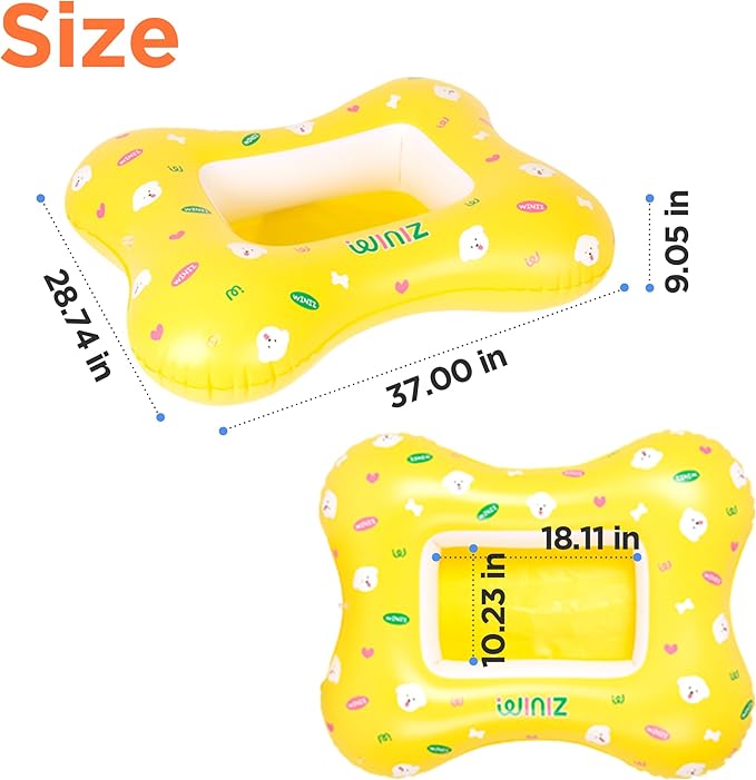Dog Float - Yellow Cute Design Inflatable Rafts for Small Medium Dogs and Puppies - Essential Pet Supplies for Summer Outdoor Water Play Pool Lake River