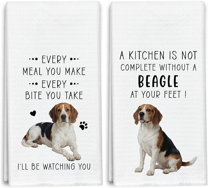 Funny Beagle Dish Towels for Kitchen Sets of 2, Gifts for Beagle Dog Lover, Drying Cloth Tea Towel Hand Towels for Cooking Baking Bathroom Decor, 16 x 24 Inch -07
