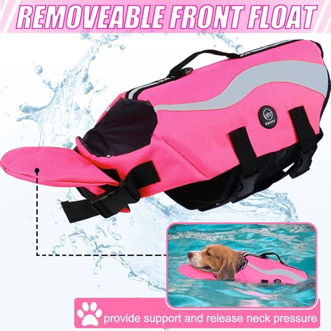 EMUST Life Vests for Dogs, Lightweight Small/Medium/Large Dog Life Preserver, XL Swim Jacket for Swimming/Boat/Water, Pink,XL