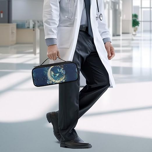 Gomyblomy Stethoscope Case Lightweight Storage Bag for Most Stethoscopes, Moon Butterfly Print Stethoscope Holder Organizer Case with Extra Room and Handle for Nurses Doctors
