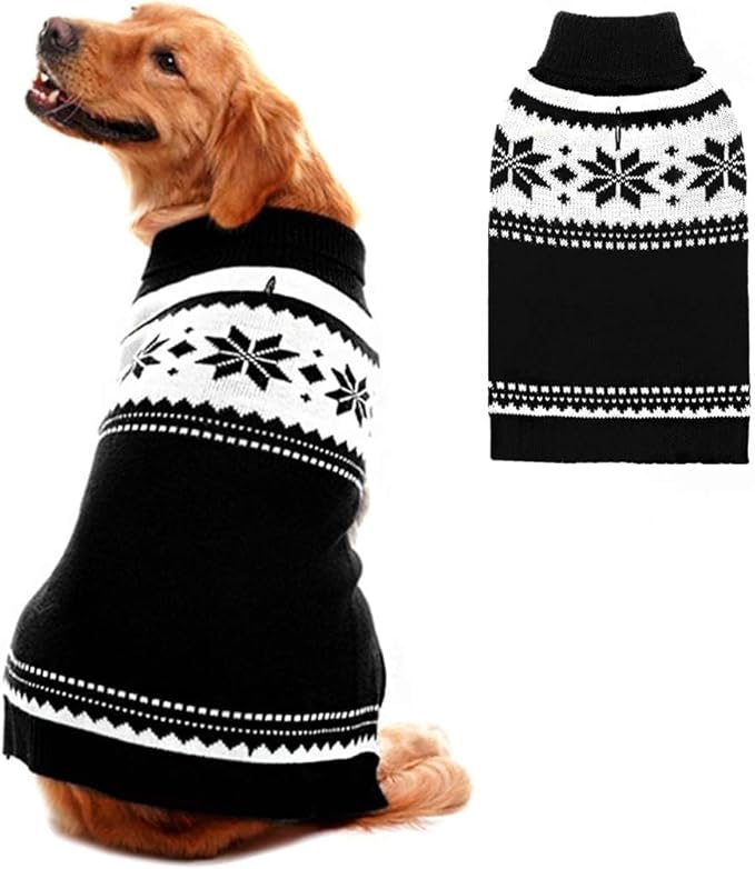 Mihachi Dog Sweater - Winter Coat Apparel Clothes with Colorful Stripes for Cold Weather, Black XL