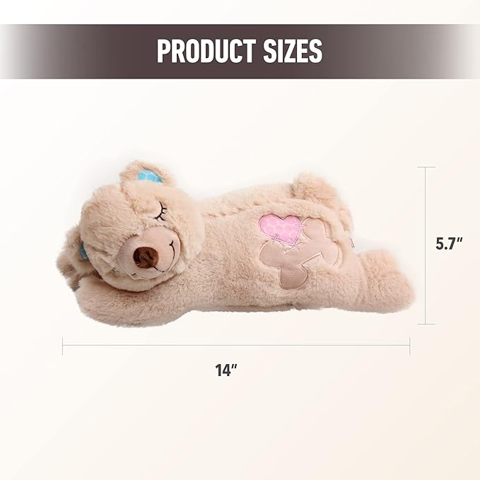 PetPrime Dog Heart Beat Puppy Plush Rabbit Toy - with Warmer Bag Pet Soft Anxiety Puppy Relief Toy Heartbeat Stuffed Animal Sleeping Buddy Anxiety Dog Toy (Bear)