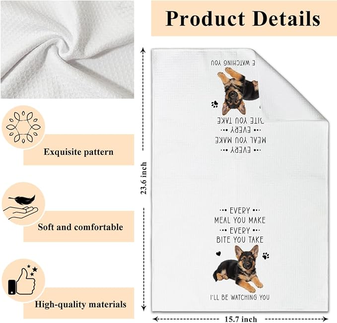 Funny German Shepherd Dish Towels for Kitchen Sets of 2, Gifts for Dog Lover, Drying Cloth Tea Towel Hand Towels for Cooking Baking Bathroom Decor, 16 x 24 Inch -16
