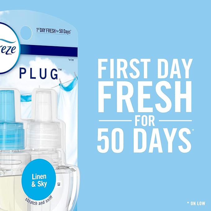 Febreze Plug In, Air Freshener, Scented Oil Refill, Linen & Sky, 0.87 Fl Oz (Pack of 2)