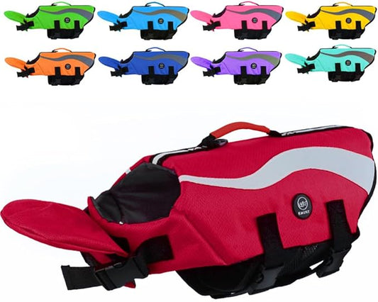 EMUST Dog Flotation Vest, Reflective Life Jacket for Small Dogs with Rescue Handle, Small Dog Vests Lifesaver for Swimming Boating Water with Front Neck Float, Red,S