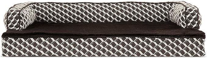 Furhaven Orthopedic Dog Bed for Medium/Small Dogs w/ Removable Bolsters & Washable Cover, For Dogs Up to 35 lbs - Plush & Woven Decor Comfy Couch Sofa - Diamond Brown, Medium