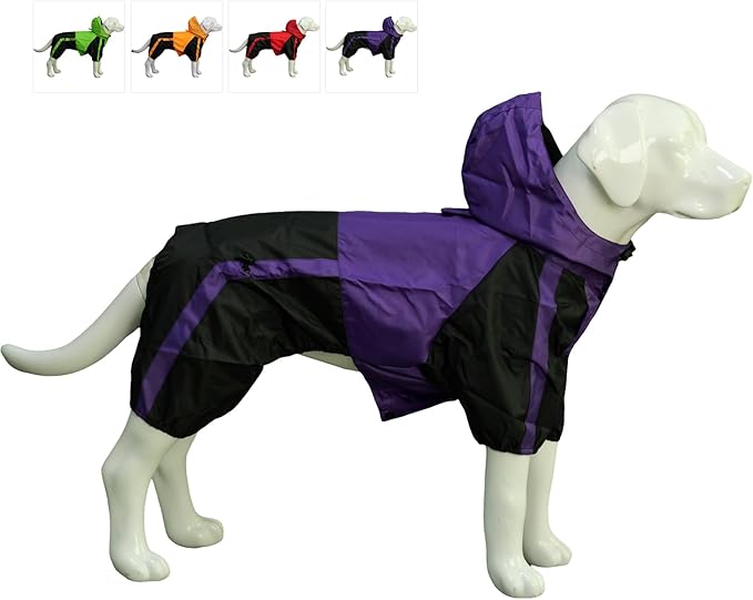 Lovelonglong Dog Hooded Raincoat, Large Dog Rain Jacket Poncho Waterproof Clothes with Hood Breathable 4 Feet Four Legs Rain Coats for Small Medium Large Pet Dogs Purple L-S