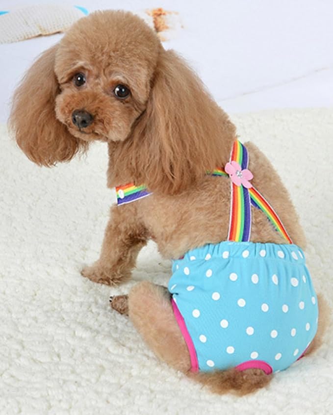 Dog Physiological Pants Pet Sanitary Pantie with Suspender Cat Diapers Underwear Puppy Adjustable Costumes Reusable Washable Breathable Menstruation Outfits Dog Diapers for Girl Dogs (Blue, M)