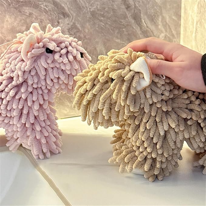 Chenille Hand Towel - Cute Cartoon Dog Plush Fuzzy Ball Hand Towel, Super Absorbent Hanging Kitchen & Bathroom Towels for Kids, Soft Hand Drying Puff for Bath, Washstand (Green)