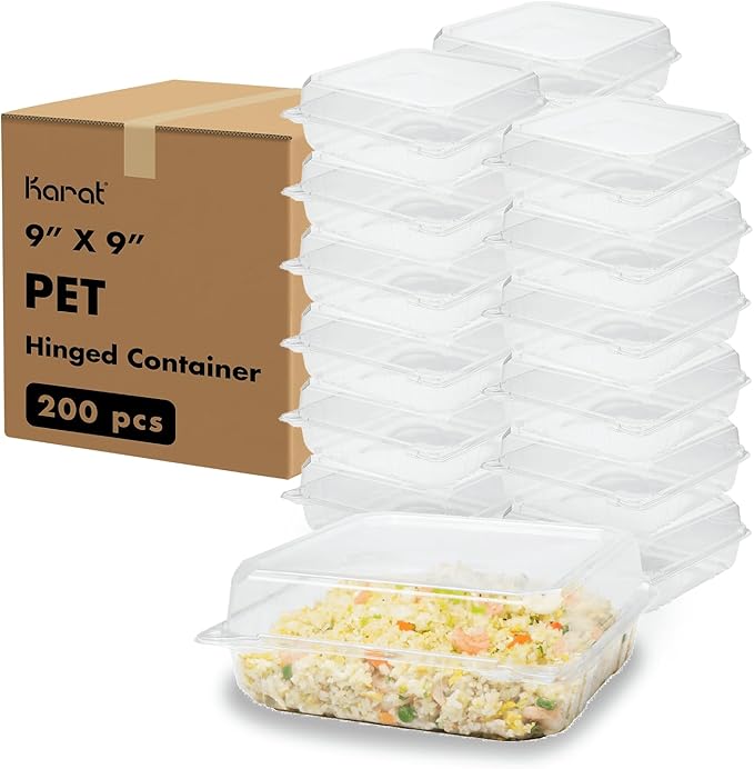 Karat Clamshell Take Out Food Containers [9.3"x8.6" - 200 ct] Durable, Stackable, Crack-Resistant To Go Boxes | Translucent