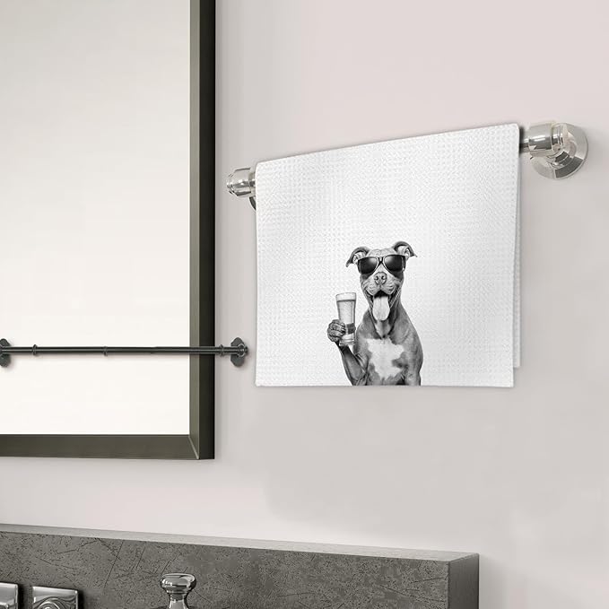 Pitbull Gifts Wine Kitchen Towels Set of 2, Gifts for Pit Bull Dog Wine Lovers Decorative Hand Dish Towel for Kitchen Home Bar, Funny Pitbull Dog Beer Lover Home Bar Cart Decor(16x24 Inch)