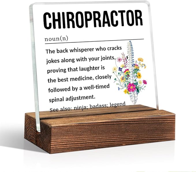 Chiropractor Definition Acrylic Sign with Wood Stand, Spine PT Top Chiropractor Gifts, Chiropractic Sign Gifts, Funny Office Living Room Desk Plaque Decor for Spine Doctor
