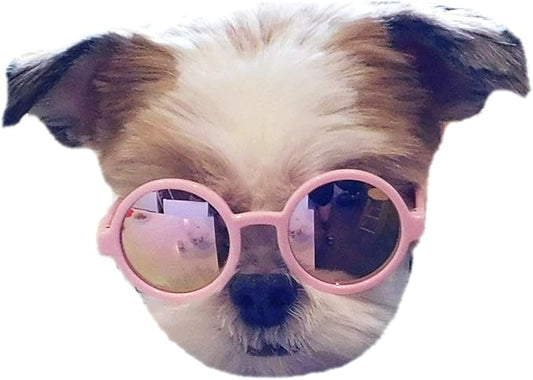 G016 Dog Pet Round Sunglasses Goggles for Small Dogs up to 15lbs (Pink-Pink Mirror)