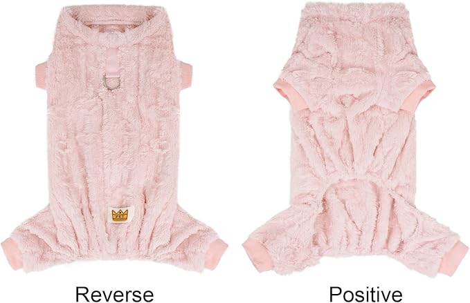 Plush Dog Pajamas for for Small Dogs Cats, Dog Sweater with Leash Ring Ultra Soft Warm Pet Clothes Puppy Onesie Outfits Doggy Pjs Jumpsuit for Winter Christmas (Pink, X-Small)