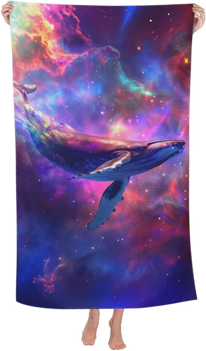 Cosmic Whale Beach Towel 31inx51in, Galaxy Whale Sand-Free Microfiber Bath Towel Ultra Soft Quick Dry Pool Towel Absorbent Towel Lightweight Towel for Swimming Bathroom Decor